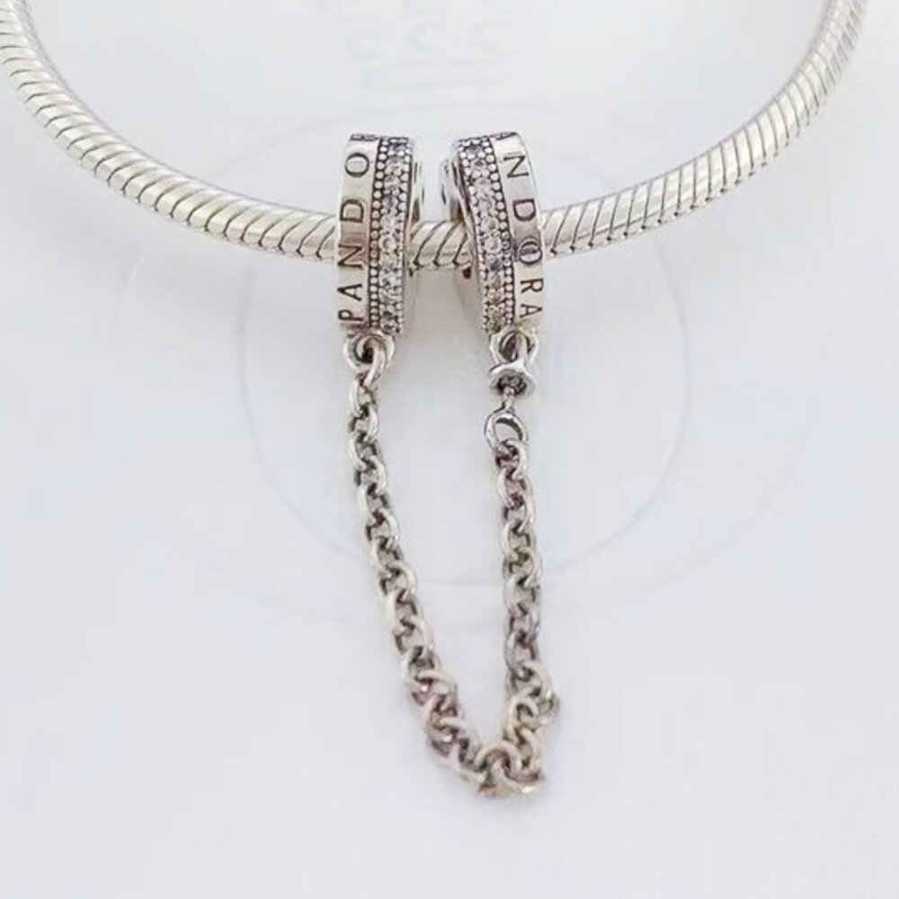Pandora Silver Safety Chain with Branded Rings